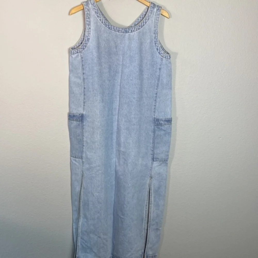 Vintage Denim Jumper Midi‎ V-Neck Dress - Picture 2 of 3